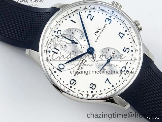 MIROTIME 0422 Casual Portuguese Chrono IW3716 Z+F 1:1 Best Edition White Dial on Blue Rubber Strap A 7016